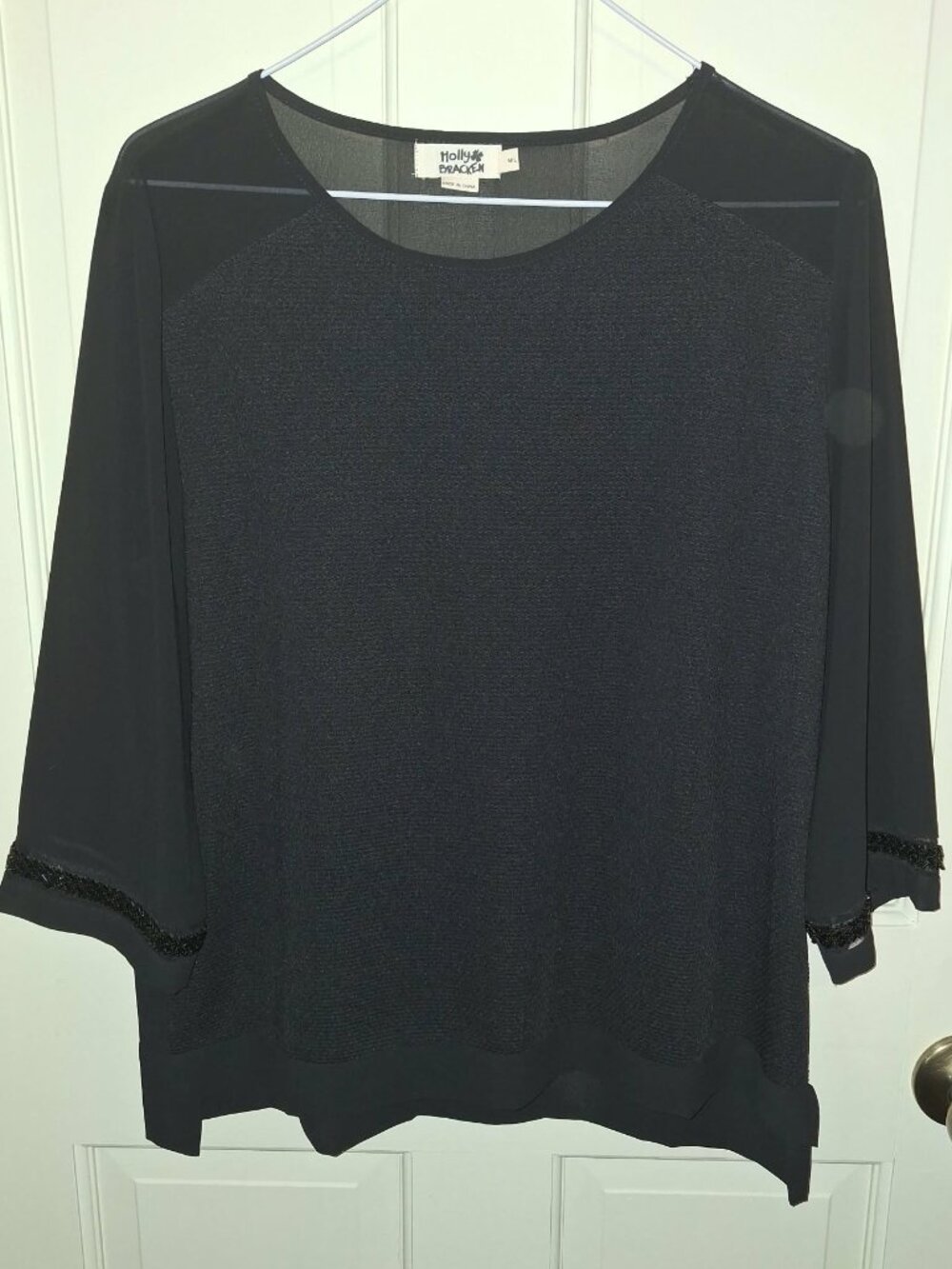 Holly Bracken Mixed Media Black Blouse, Size M/L
